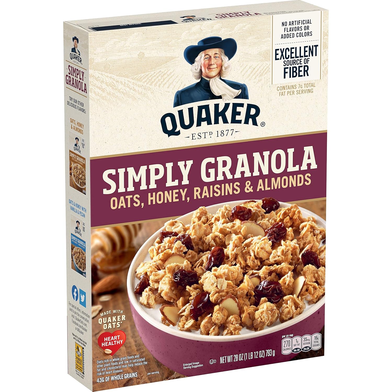 Amazon Com Quaker Granola Oats Honey Almonds Raisins 100 Natural 28 Ounce