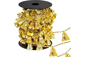ARROWOM 66 Feet Christmas Tree Beads, 3D Jingle Bell Bead Garland for Christmas Tree, Plastic Gold Bell Beads Strands Chain for Xmas Decor, Hanging Beads Garland Roll for Christmas Home Mantle Wreath Tree