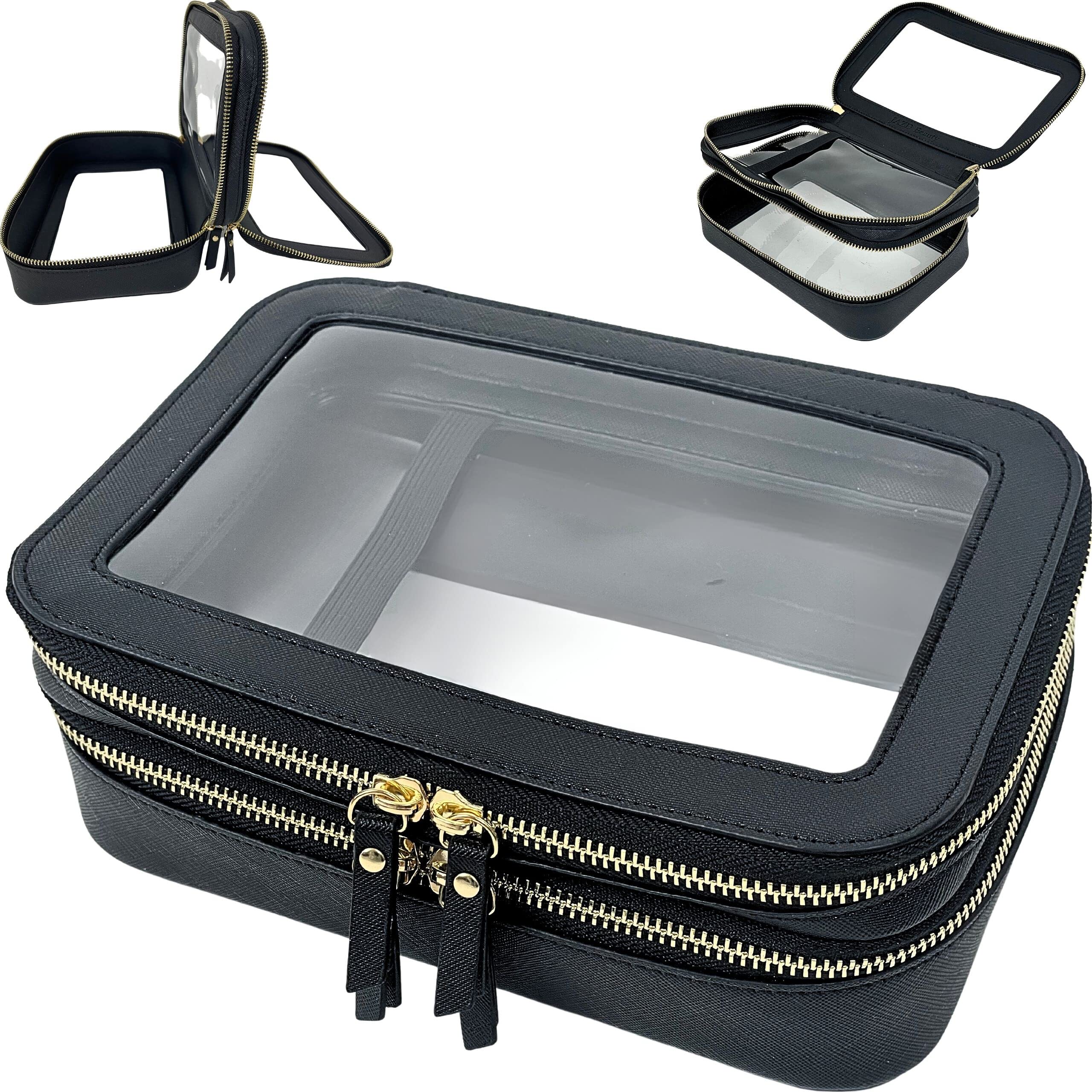 JAZD Clear Makeup Bag Cosmetic Case, Black, Clear Cosmetic Bag