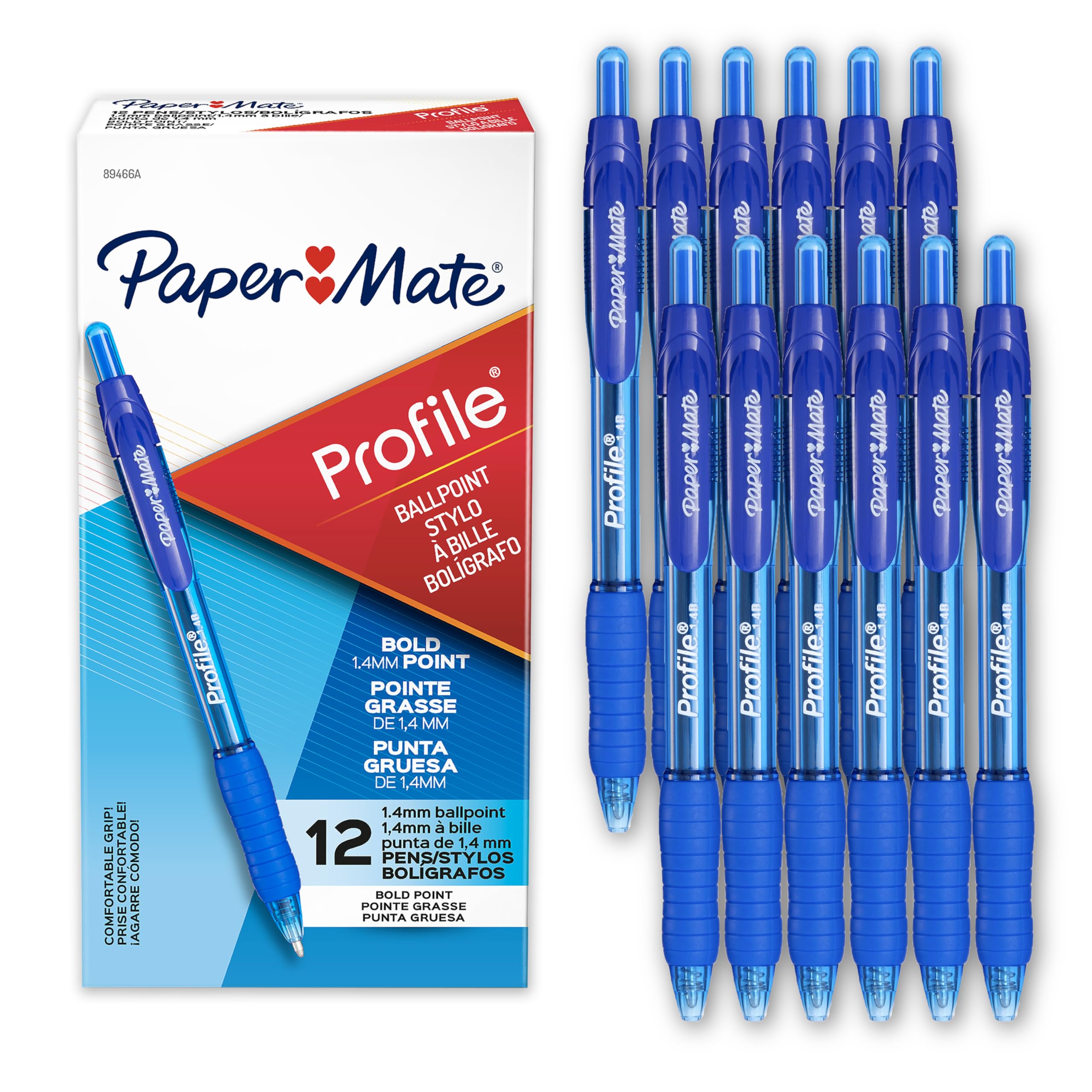 Photo 1 of Paper Mate Profile Retractable Ballpoint Pens, Bold Point (1.4mm), Blue, 12 Count