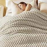 Bedsure Blanket Queen Size for Bed - 350GSM Fluffy Plush Bubble Blanket Queen Size for Home Room Decor, GentleSoft Cute Fleece Soft Cozy Gifts for Women Girls, Beige, 90x90 Inches