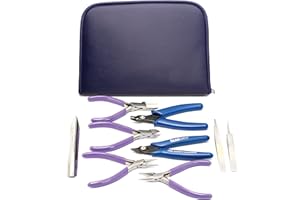The Beadsmith Deluxe Beader’s Tool Set – 10-Pieces: Round, Chain, Side Cutter, Crimper, Knot Cutter, Knotting & Split Ring Tweezers, Bead Scoop, Nylon Jaw Flat and a Leatherette Carrying Case