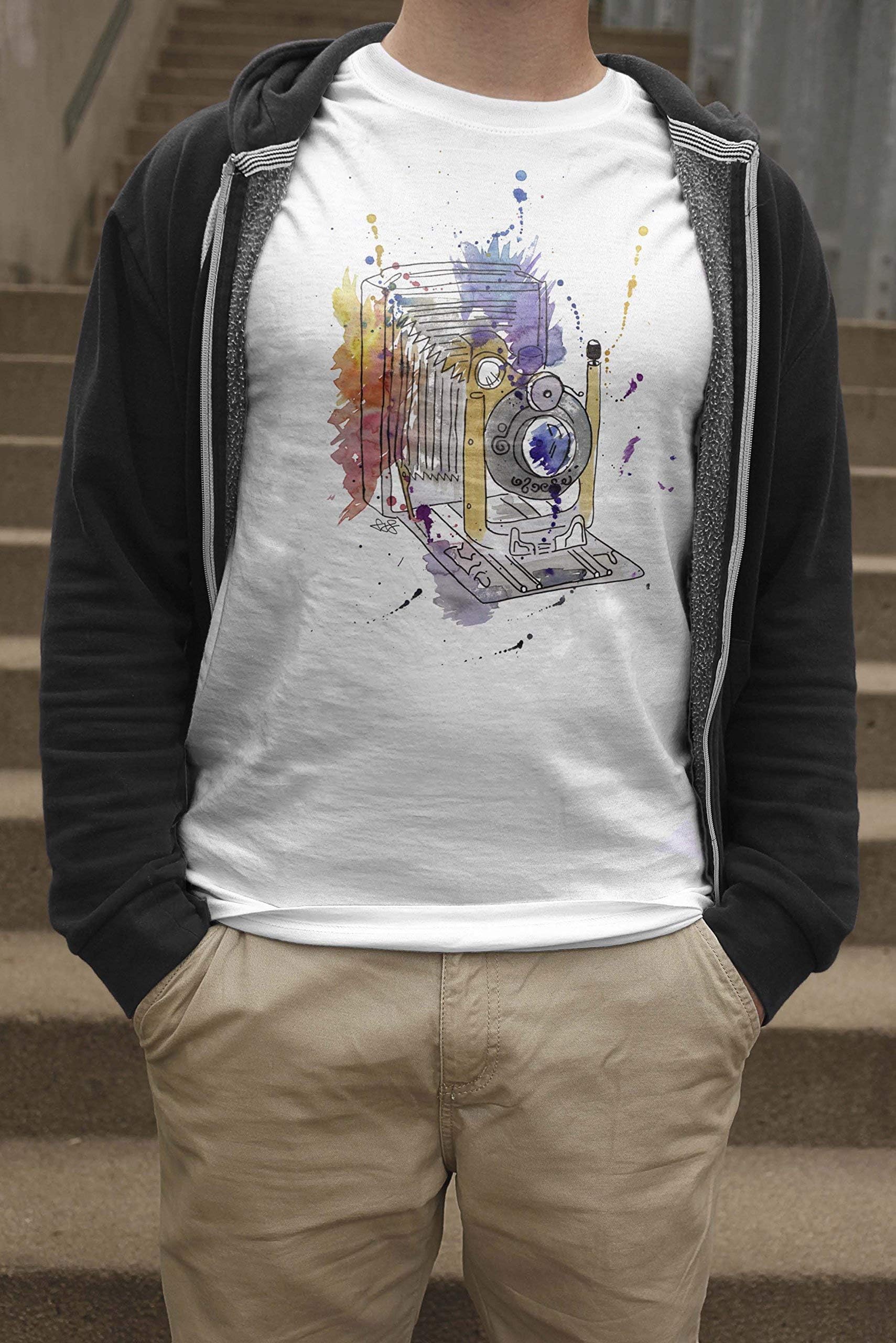 Mens Camera T-Shirt by Menagerie Of Mayhem | Vintage Folding Pocket Kodak Steampunk Tee Tshirt Gift S M L XL XXL