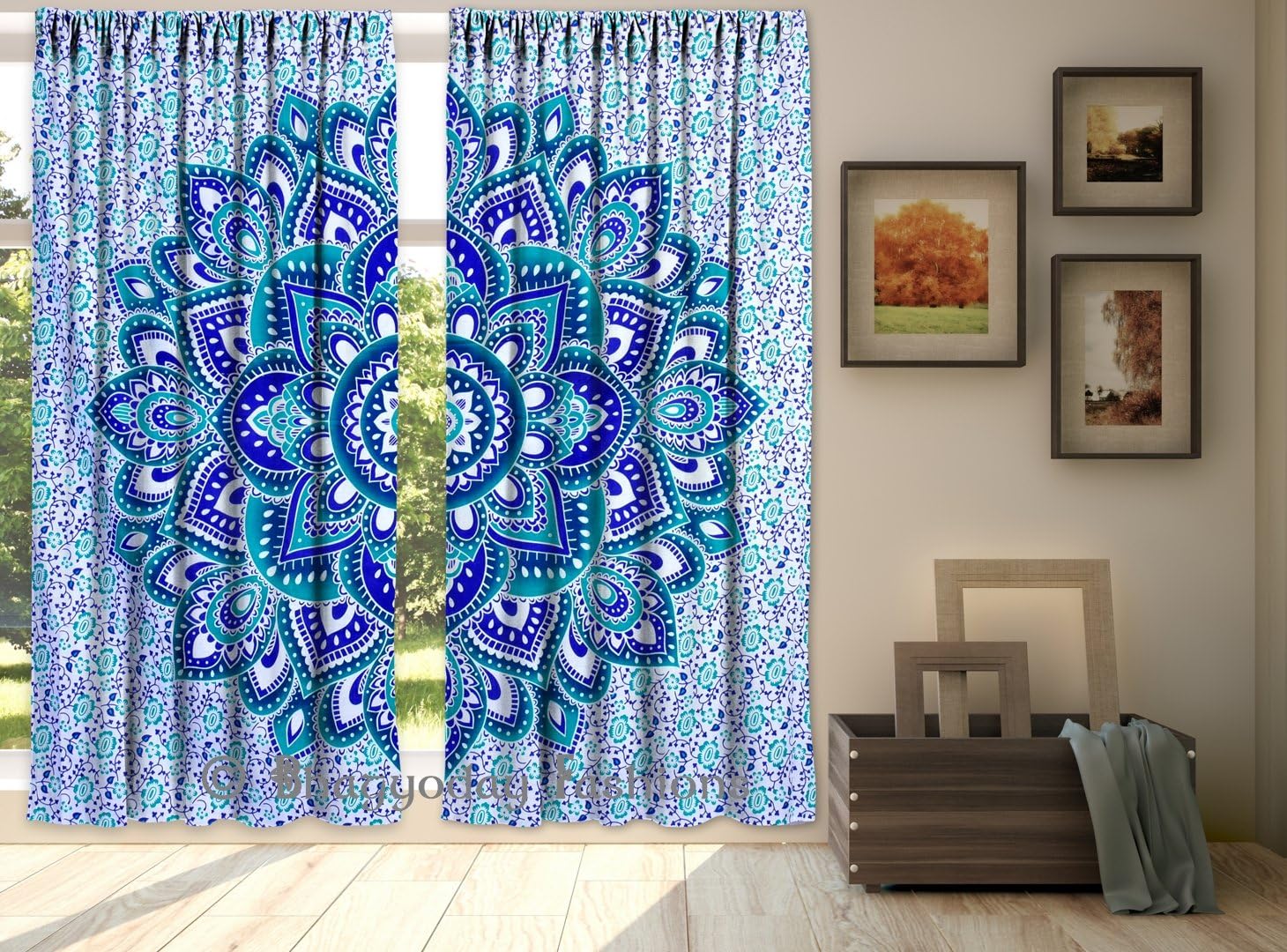 Bhagyoday Fashions Exclusive Ombre Mandala Medallion CURTAIN Boho Hippie Indian Bedroom Valances Decor Tapestry 84 x 80