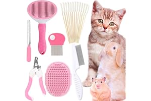 Damanse Rabbit Grooming Kit with Rabbit Brush for Shedding,Bunny Nail Clipper and File,Flea Comb,Shampoo Bath Brush,Pet cotton swab.Bunny Supplies suitable for Small Cat,Rabbit,Hamster,Guinea Pig