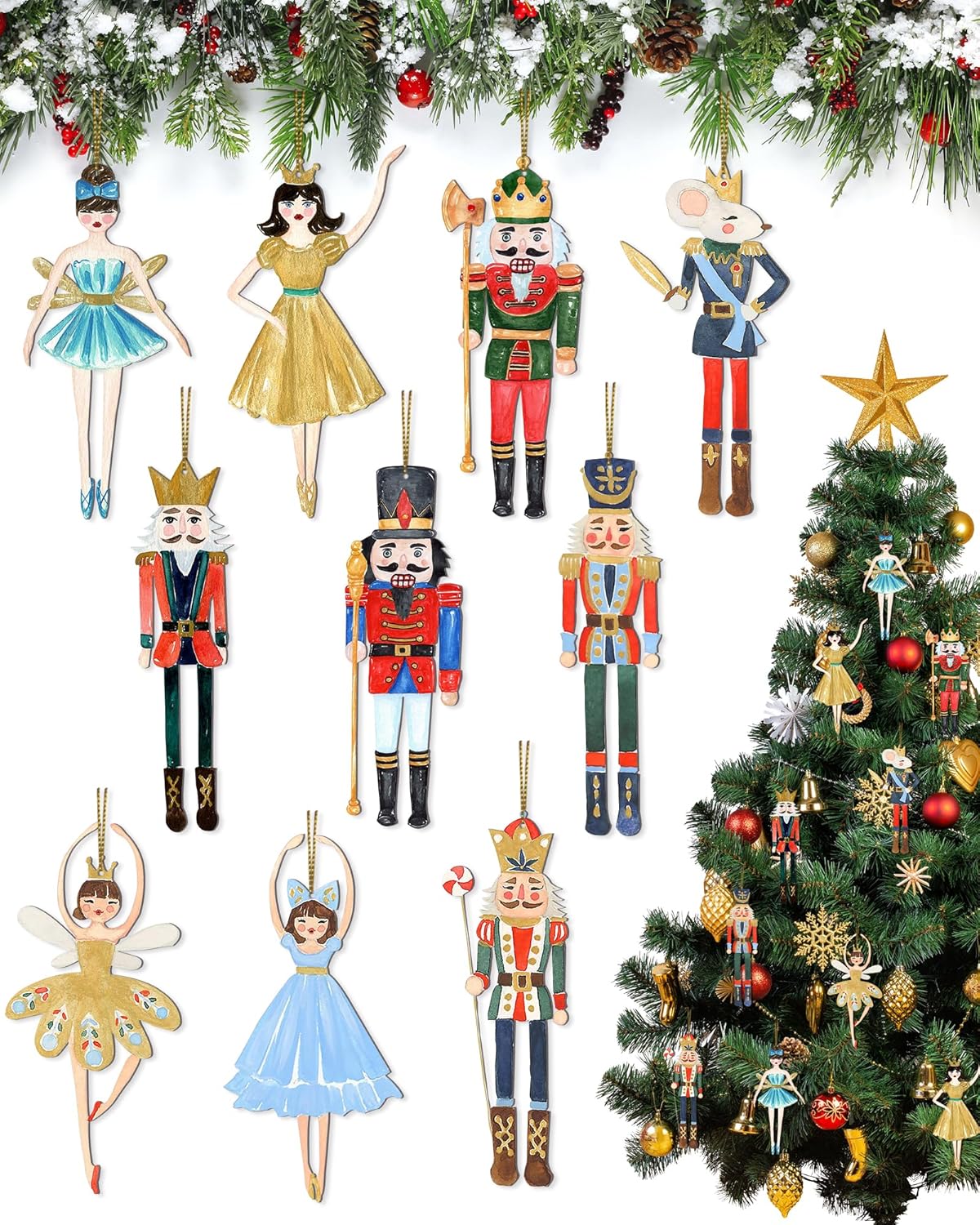 Nutcrackers - 10PCS Christmas Ornaments Tree Decorations - Paper Hanging Charms Ornaments Decorative, Merchandise Gift Ideas Hanging Pendants for Party Home Decor