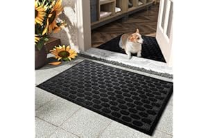 AMOAMI-Door Mat Outdoor Indoor Entrance-Front Door Mat Durable Rubber Backed Non Slip Absorbent Indoor Outdoor Doormat for Outside Inside Entry Entryway-Dirt Trapper Welcome Mat-Black 17”x30”