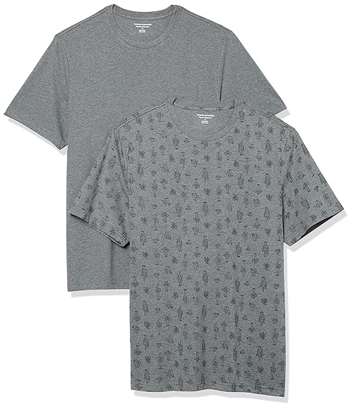 Amazon Essentials Men's Cotton Regular-Fit Short-Sleeve Crewneck T-Shirt, Pack of 2, Cactus/Grey Heather, Large