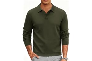 Cotrasen Mens Knit Polo Sweater Long Sleeve Textured Casual Collared V Neck Sweater Ribbed Lightweight Knitted Polos
