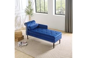 TEFUNE Chaise Lounge Chair, Velvet Upholstered Lounge Chair for Living Room, Indoor Lounge Chair with Armrests and Backrest, Suitable for Adults and Children (velvet, Dark blue)