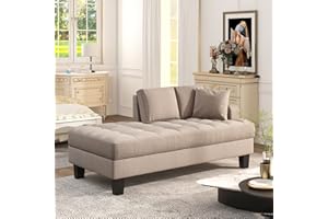 P PURLOVE 64" Fabric Deep Tufted Chaise Lounge Chair, Indoor Chaise Lounge Leisure Chair Rest Sofa Couch for Living Room Bedroom