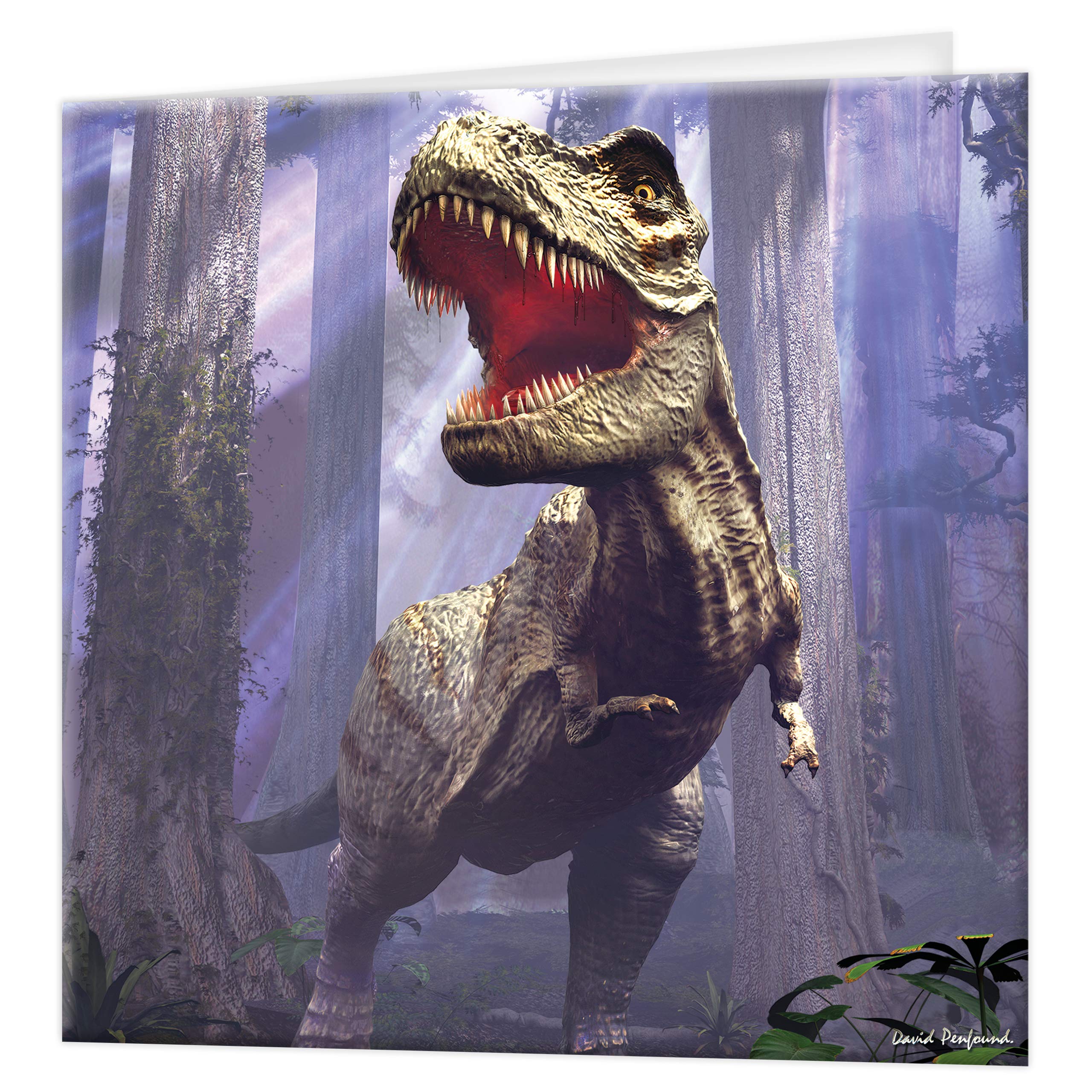 3D LiveLife Greeting Card - T-Rex Scene from Deluxebase. Lenticular 3D Blank Greeting Cards with Envelopes. Dinosaur All Occasion Greeting Cards featuring Original Artwork by David Penfound. — image 1