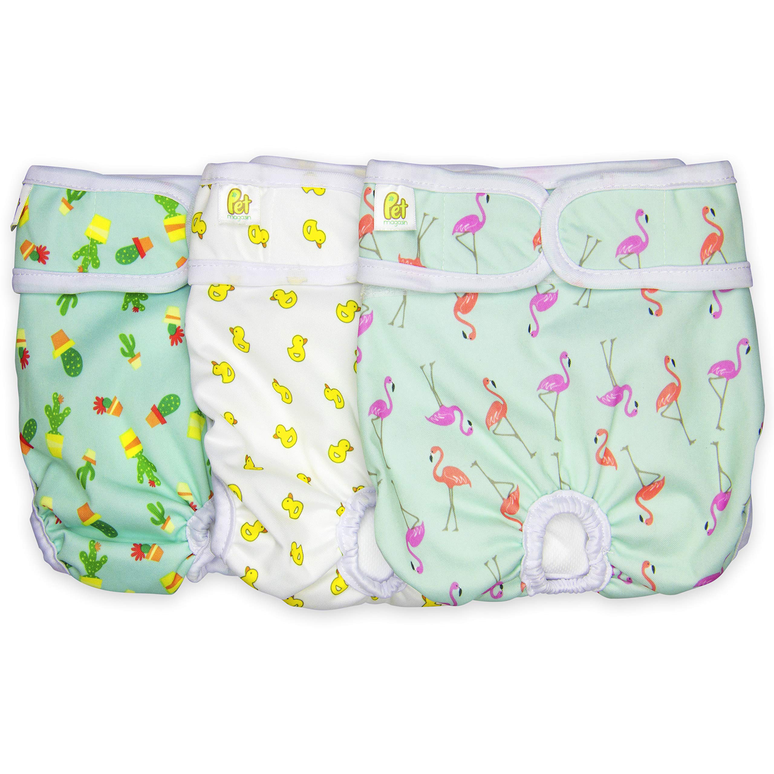 Photo 1 of Pet Magasin® Super Absorbent Resuable Dog Diapers for Females (3-Pack) - Ideal Heat Solution, Washable Doggie Diapers for Female Dog - Perfect Doggie in Heat & Period (Trending, M (14”-19” Waist))