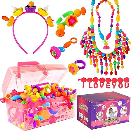 Amazon Fanimeto スナップポップビーズおもちゃ 女の子向けジュエリー製作キット 3 5歳 Diyアート クラフトブレスレットネックレスリング作成キット 3 4 5 6 7 8 9歳の女の子と男の子向けギフトおもちゃ 630個以上 おもちゃ おもちゃ