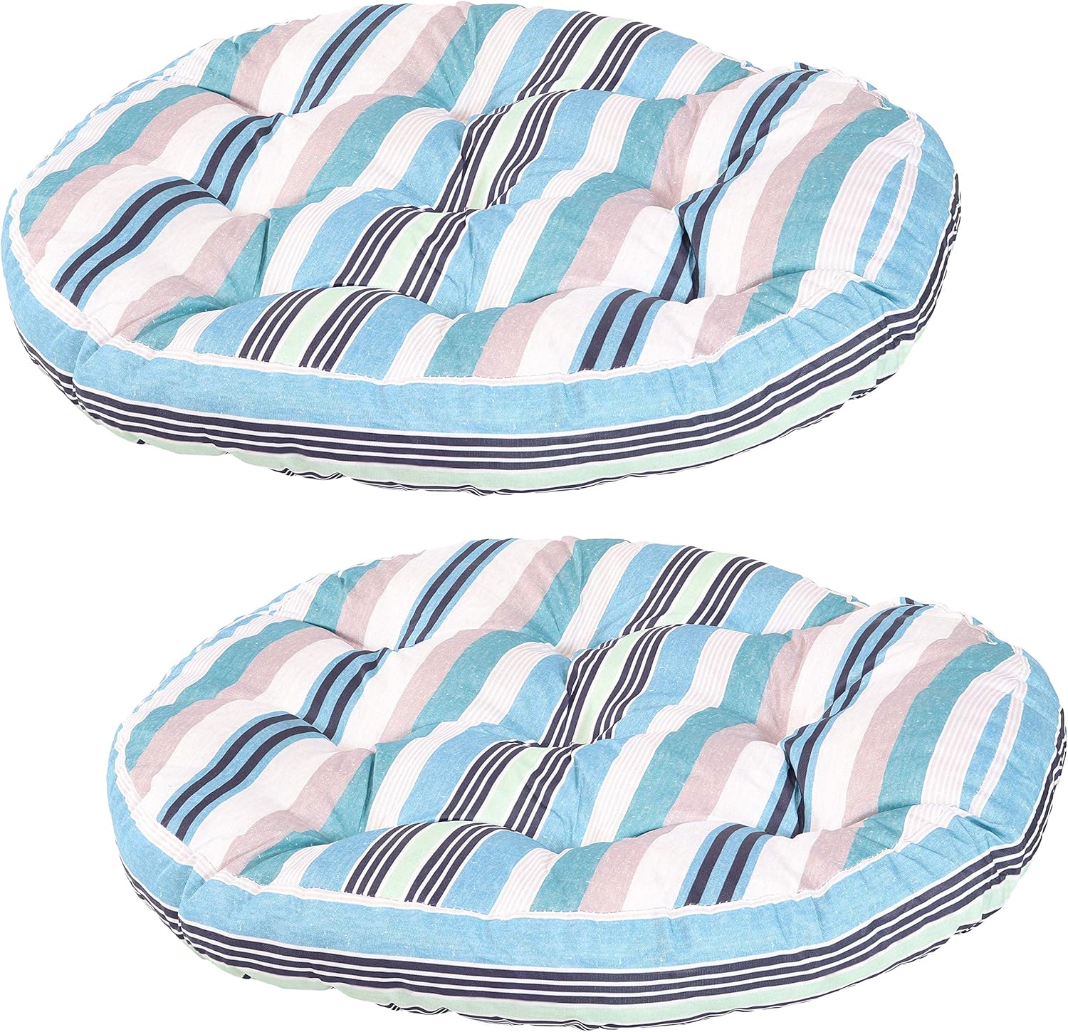 Sunnydaze Tufted Large Round Floor Cushion - Set of 2 - Unique Outdoor/Indoor Chair Cushions or Meditation Cushions - 300D Olefin with Polyester Fill - 22-Inch Diameter - Seaside Stripes: Kitchen & Dining