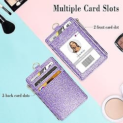 ID Badge Holder with Lanyard, Vertical Bling Shiny