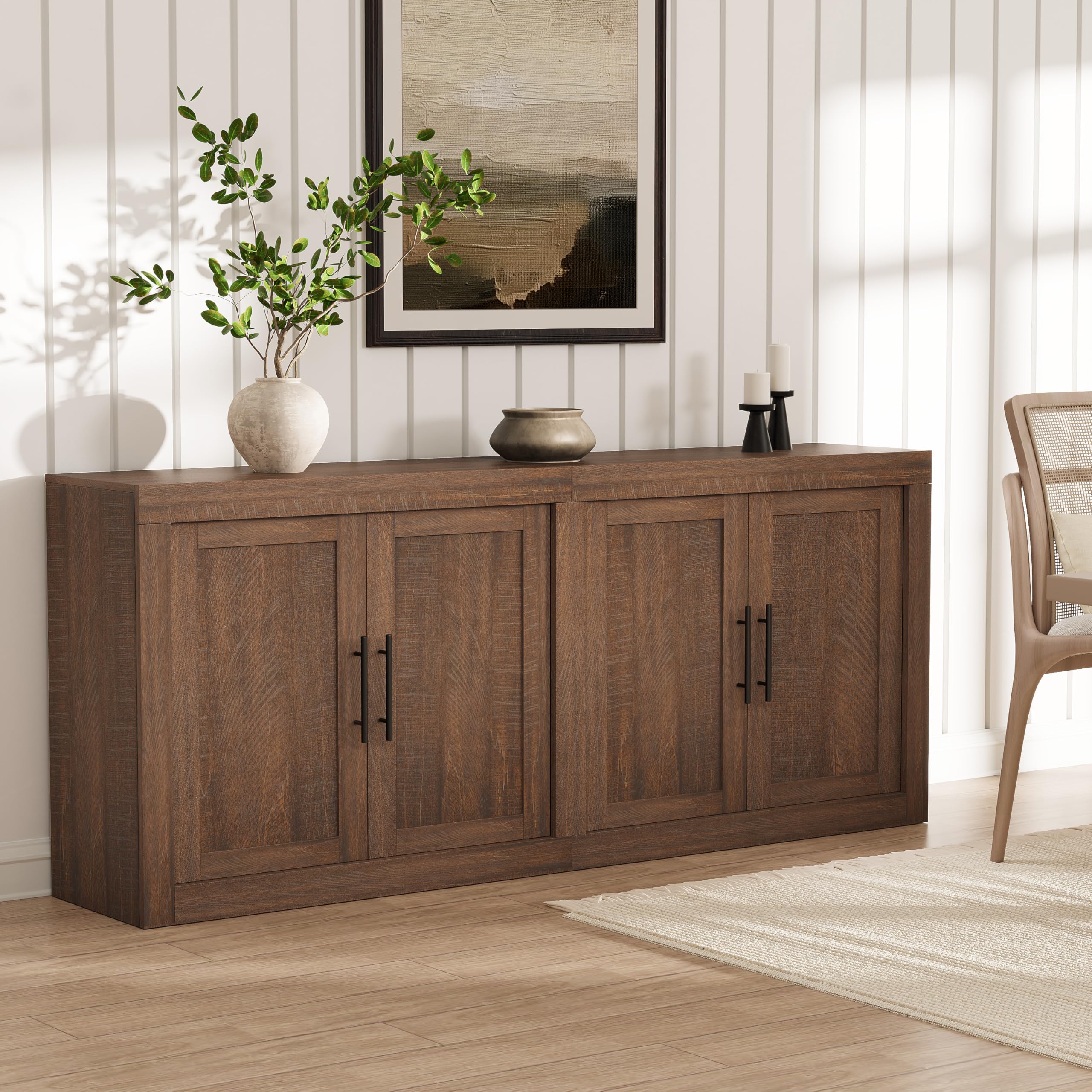 Photo 1 of **DENT**GarveeHome 70.8 in Sideboard Buffet Cabinet with Storage, Mid Century Modern Accent Cabinet with 4 Doors, Wood Coffee Bar Media Console Credenza for Living Room, Kitchen, Hallway, Brown