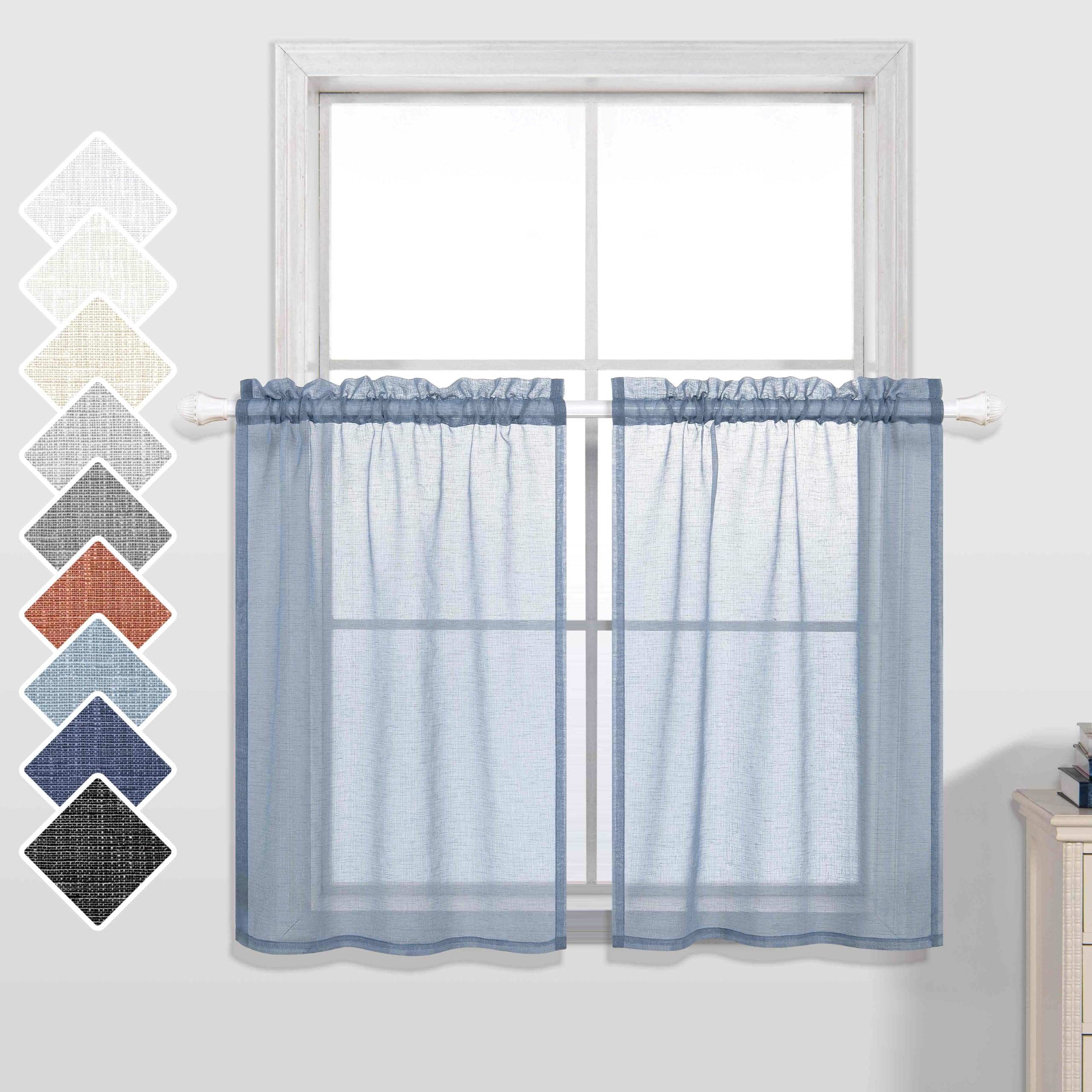 KOUFALL Dusty Blue Short Curtains 30 Inch Length for Small Windows Set of 2 Pieces Sheer Kitchen Curtains 30x30 Long