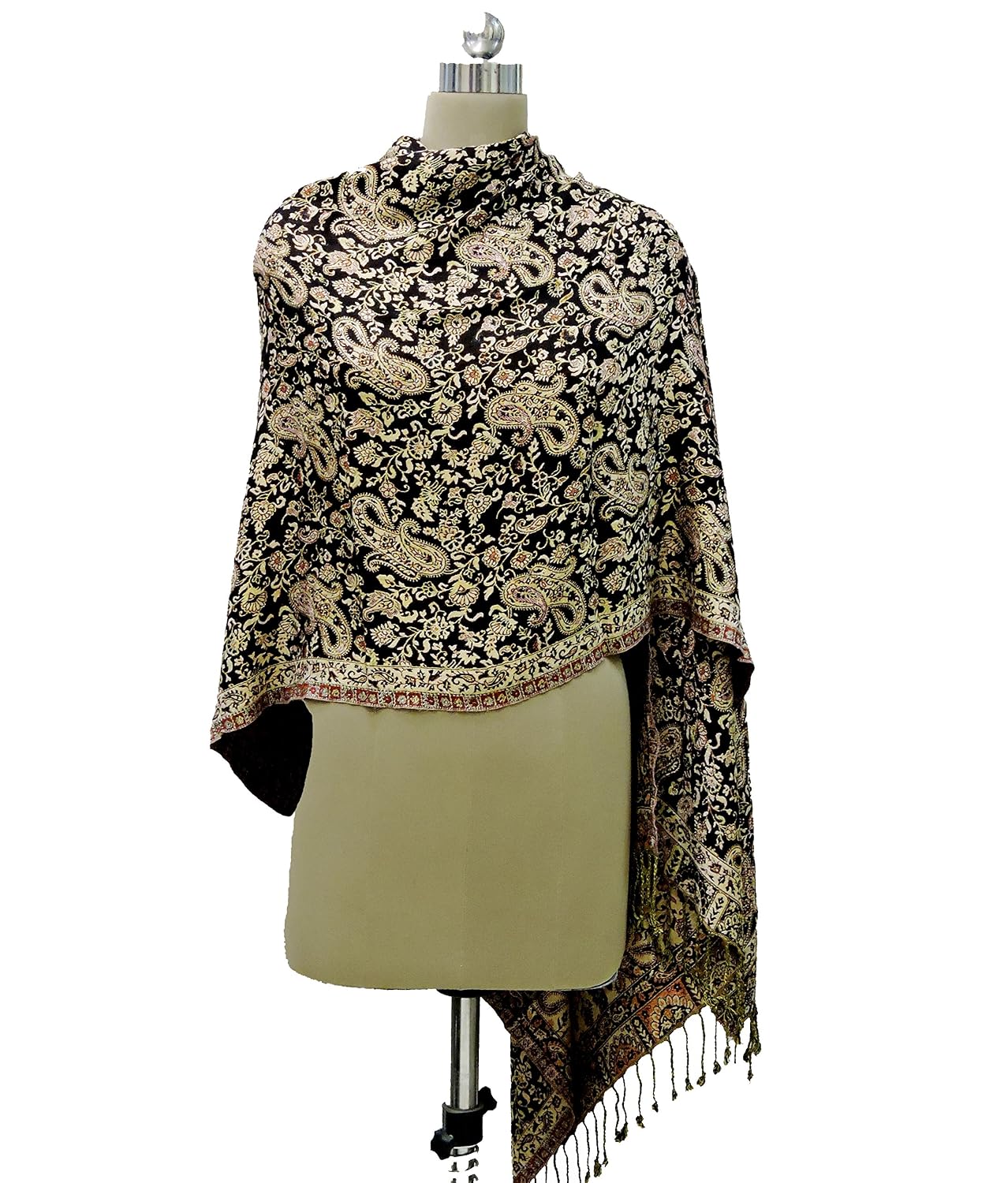 weavers villa - twill pashmina woven paisley jaal design scarf, stoles, shawls