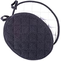 DII 100% Cotton, Quilted Terry Oven Set Machine Washable, Heat Resistant with Hanging Loop, Oval Potholder, Black 2…