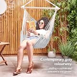 VonHaus Hanging Chair Outdoor Grey Garden Swing Seat 1 Seater Rope view 2