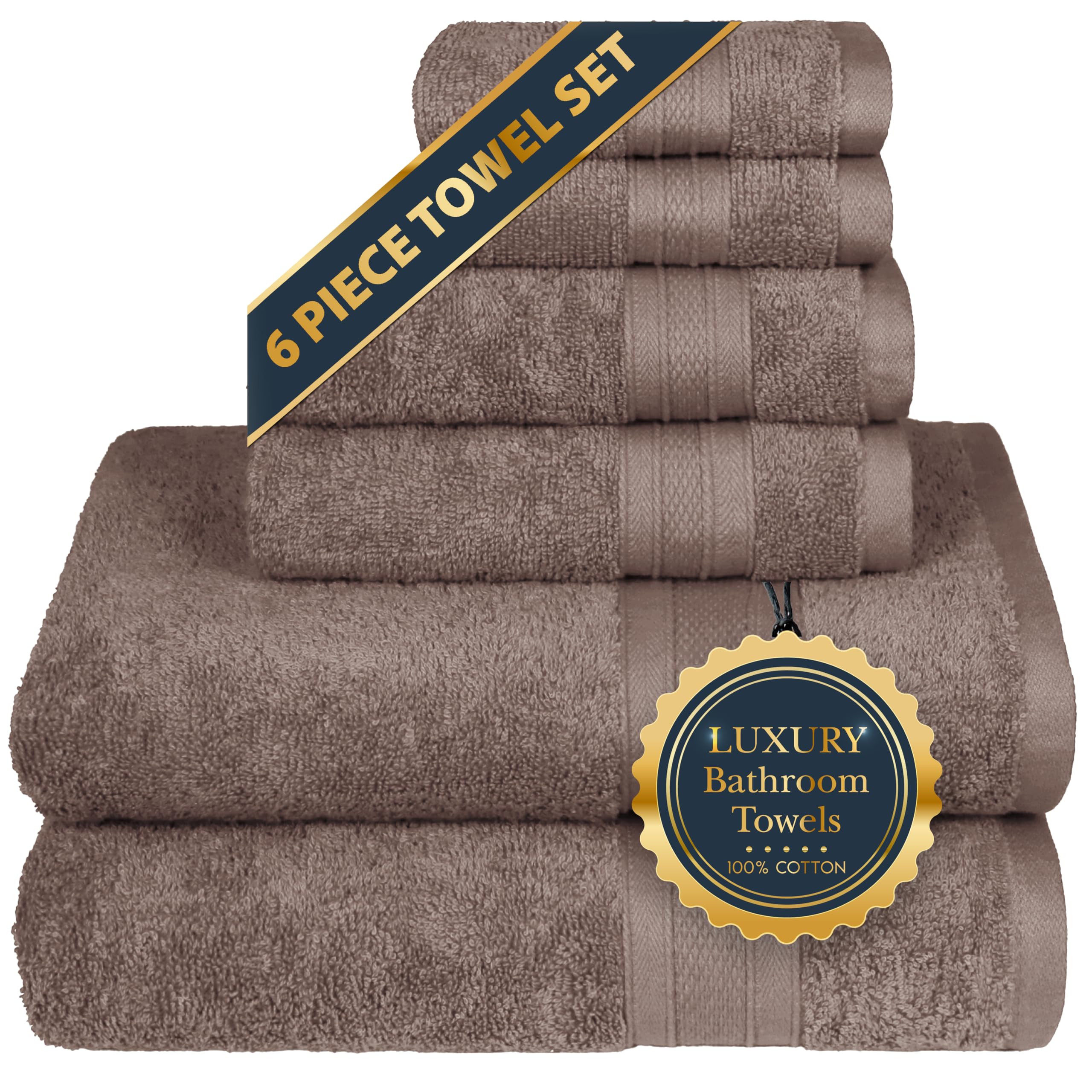 TRIDENT Towels -100% Cotton, 6 Piece Set - 2 Bath Towels, 2 Hand Towels, 2 Washcloths, 500 GSM, Highly Absorbent, Super Soft, Towels For Bathroom, Shower - Soft & Plush, Acorn (Set of 6)