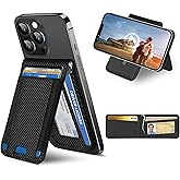 ExtreLife for Magsafe Wallet with Money Clip, Adjustable Stand and Open ID Window, Magnetic Wallet for iPhone 17/16/15/14 Pro Max/14 Pro/14/14 Plus/13/12 Series, 8 Cards, Black Carbon Fiber
