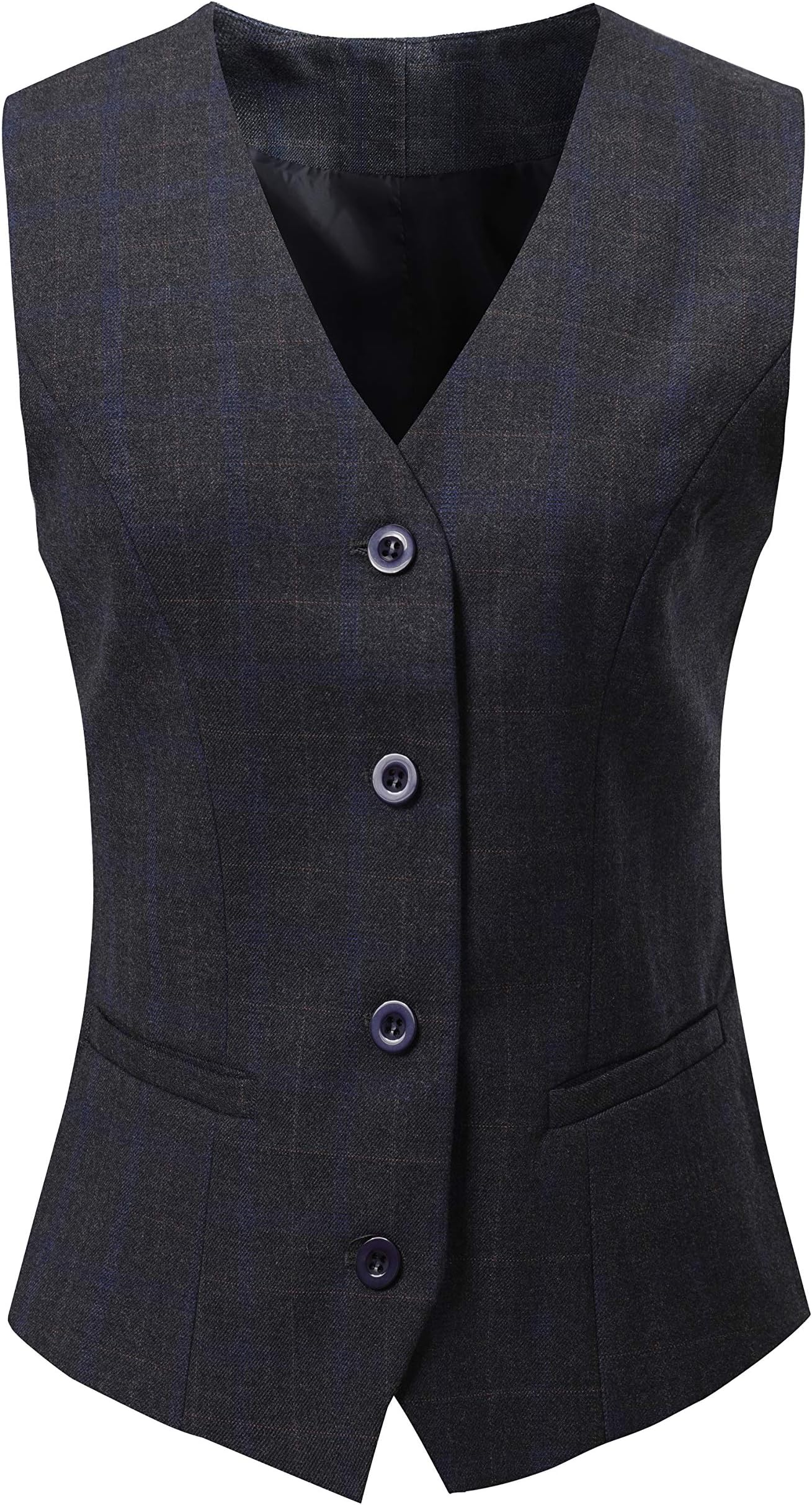 Vocni Women's Fully Lined 4 Button V-Neck Economy Dressy Suit Vest Waistcoat