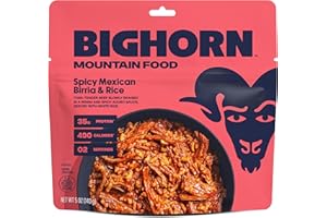 BIGHORN Mountain Food Spicy Mexican Birria and Rice - freeze dried meals for backpacking food - dehydrated camping food for backpacking meal - just add water - great taste - 2 servings