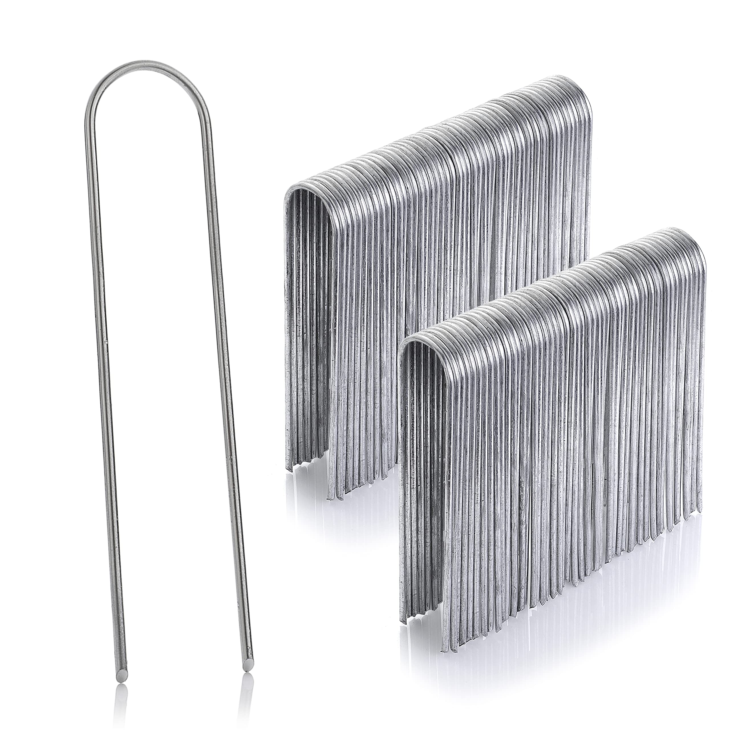 GardenMate Pack of 100 x 6''/150mm galvanised 2.9mm thick steel U shaped Garden Securing Pegs