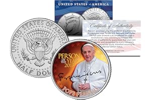 MERRICK MINT POPE FRANCIS2013 PERSON OF THE YEAR JFK Kennedy Half Dollar US Colorized Coin