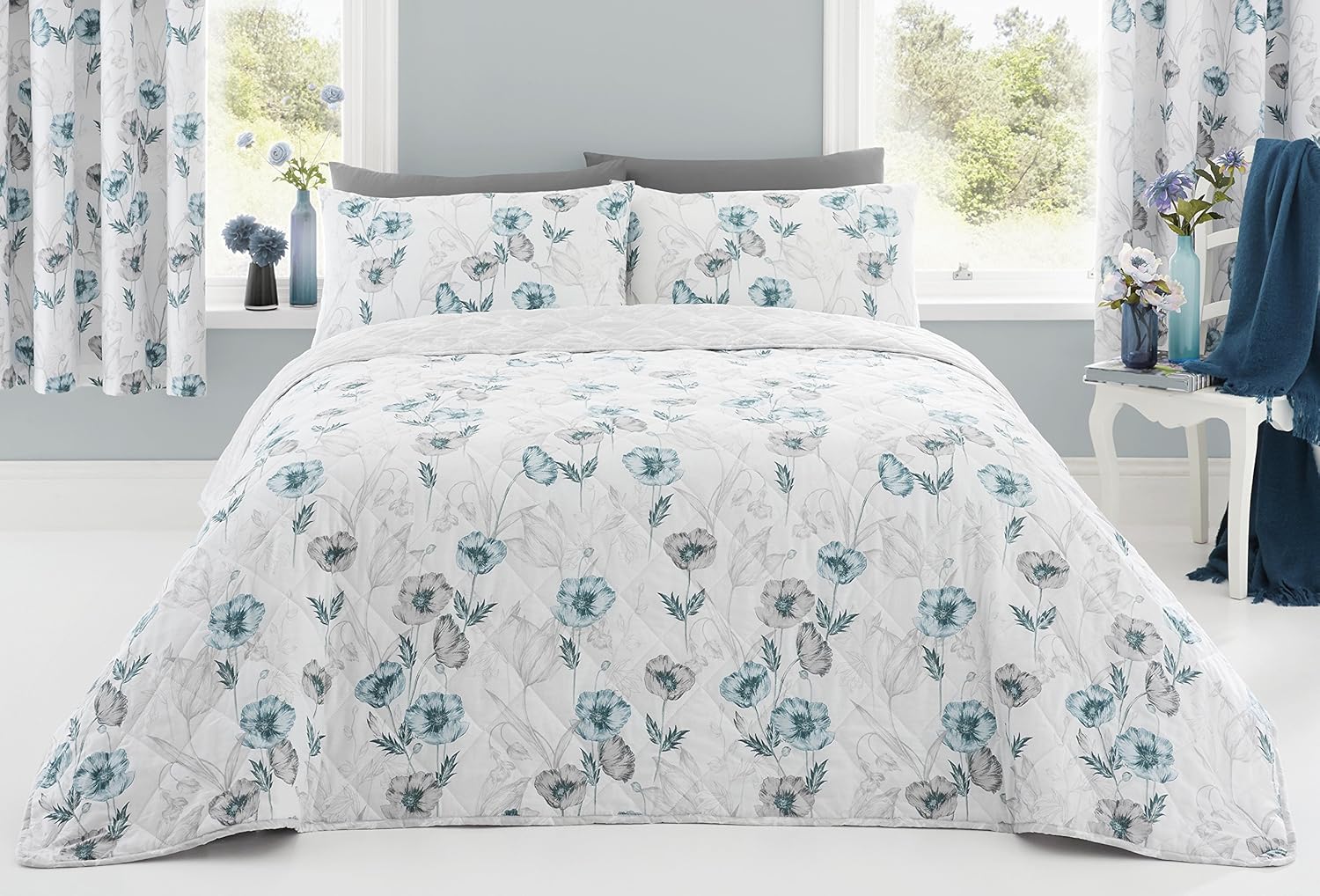 Dreams & Drapes Fliss Easy Care Duvet Cover Set Double, Duck Egg