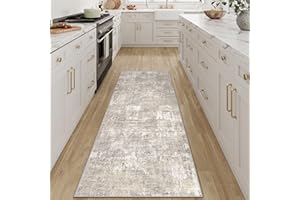 PureCozy Machine Washable Runner Rug 2x6 Beige Gray Hallway Neutral Indoor Accent Modern Abstract Kitchen Low Pile Carpet Non Slip Distressed Throw Area Rug Living Room Bedroom Office Dining Room