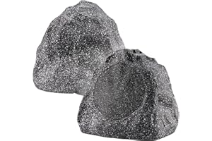 Theater Solutions 2R6G Outdoor Granite 6.5" Rock 2 Speaker Set for Deck Pool Spa Yard Garden, Granite Grey