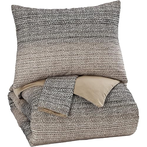 Signature Design by Ashley Q331003K Arturo 3 Piece Duvet Cover Set, King, Natural/Charcoal