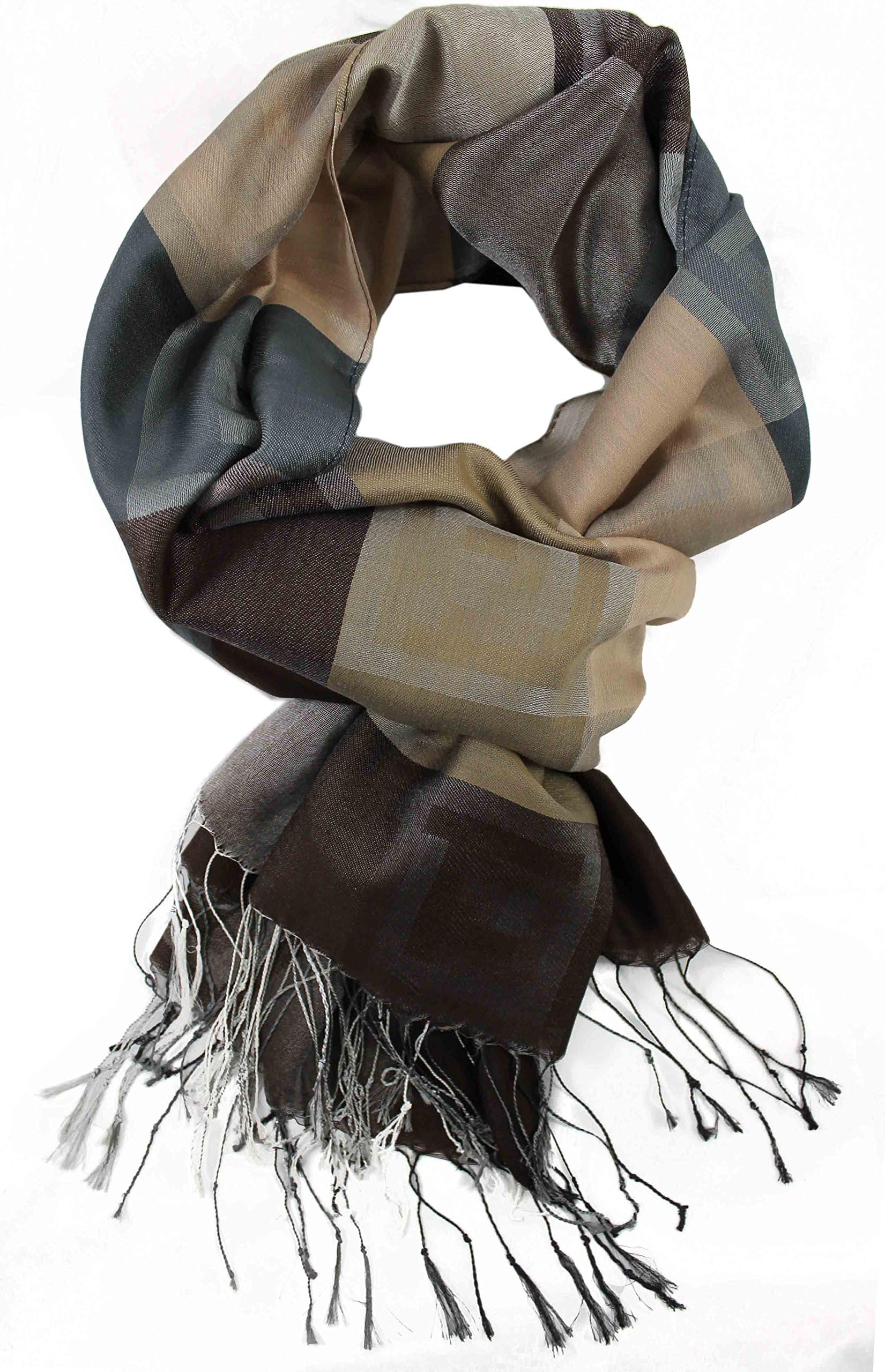 Woven scarf trendy brown beige 100% polyester R-137