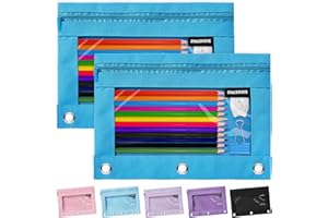 SPACEMATE 2 Pack Binder Pencil Pouch Case for 3 Ring Binder School Supplies, Clear Zipper Pen Case Bag for Girls Boys Women Men Adults, Blue