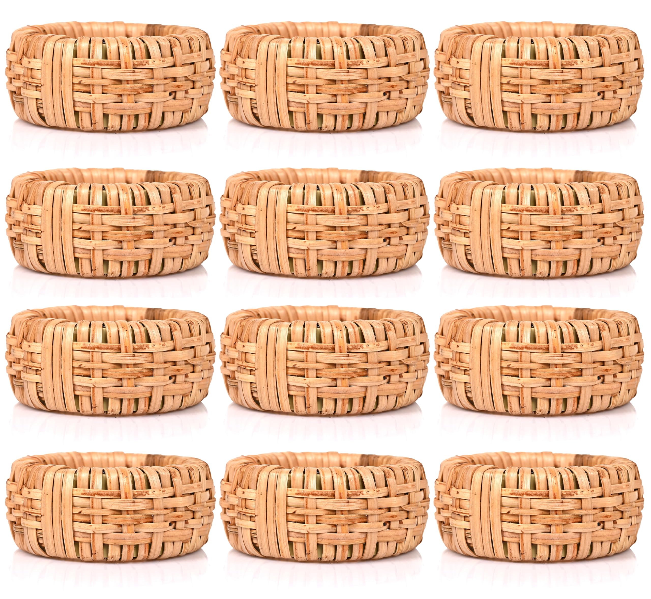 Napkin Rings Set of 12, Rattan Napkin Holders, Napkin Rings Bulk for Party Decoration, Dinning Table, Everyday, Family Gatherings - A Great Tabletop Décor - Natural