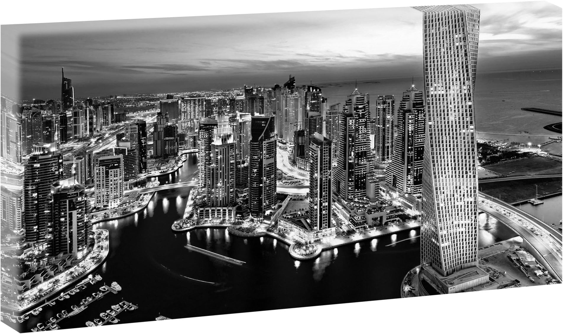 Dubai – Skyscraper | Panoramic Picture XXL Format | Trendy Canvas Art | Various Sizes and Colours, black-white, 40 cm x 80 cm