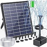 POPOSOAP 6.5W Solar Fountain Pump for Bird Bath Built-in 3000mAh Battery Backup, DIY Solar Water Fountain with Double-Layer Nozzles &amp; Dry-Run Protection 5Ft Tubing for Ponds, Bird Bath, Water Features