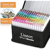 Lineon 172 Colors Alcohol Based Dual Tip Art Markers, 171+1 Blender Permanent Marker Pens Plus 1 Marker Pad 1 Case Perfect for Kids Adult Artist Coloring Books Drawing Sketching and Card Making