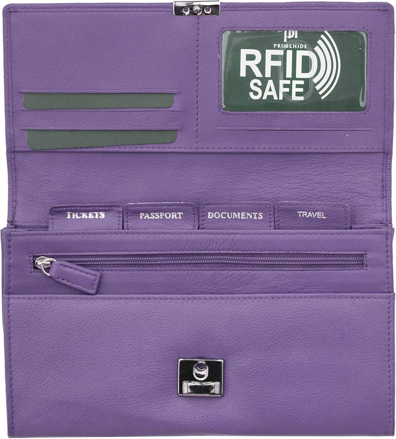 Prime Hide Purple Leather Travel Planner - Wallet Purse RFID Blocking, 21.5 x 12.5 cm