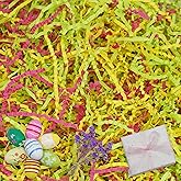 ROSYJUNE 1LB Easter Grass Crinkle Cut Paper Shred Filler, Yellow Green Pink Shredded Paper for Gift Baskets Boxes Filling, Easter Eggs Decoration