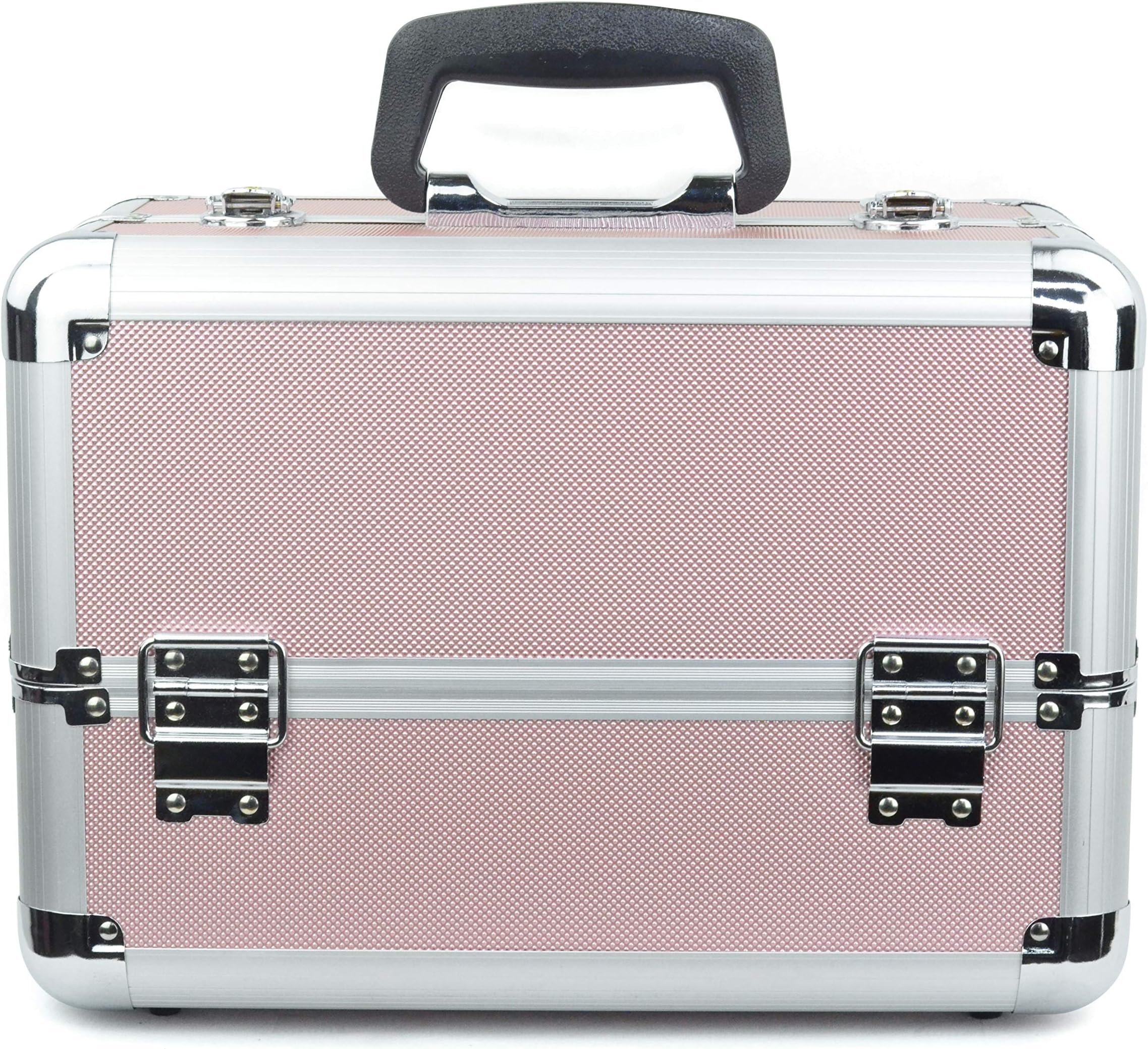 Reme Makeup Train Case Cosmetic Organizer with 4 Trays for Makeup Artist,14 Inch Large,Pink