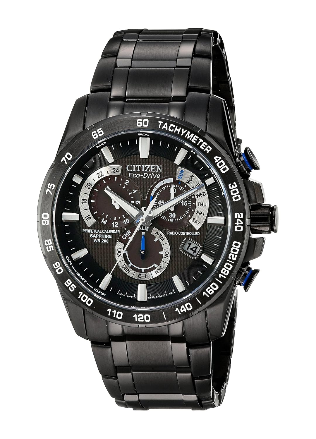 Citizen Eco Drive Men s AT4007 54E Perpetual Chrono A T Black Ion 
