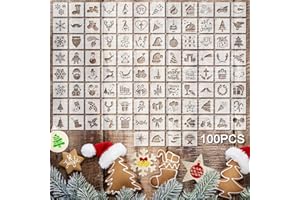 FAINNE 100 Pcs Stencils for Painting on Wood Reusable Stencil Crafts Drawing Templates Holiday Wall Paper for DIY Scrapbook Home 2 x 2 Inch(Santa Style)
