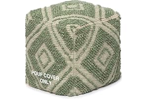 REDEARTH · UNSTUFFED Pouf Ottoman Cover Textured Boho Storage Cube Poof Decorative Pouffe Farmhouse Footrest Accent Footrest for Living Room, Bedroom; 100% Cotton (18"X18"X18", Solitaire Lozenge)