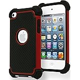 iPod Touch 4 Case, Bastex Hybrid Slim Fit Black Rubber Silicone Cover Hard Plastic Red & Black Shock Case for Apple iPod Touc