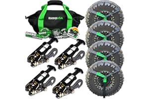 Rhino USA Car Tie Down Straps with Snap Hooks – 4 Pack 2" x8' – 10,000lbs Break Strength – Heavy Duty T-Handle Car Hauler Tire Lasso Wheel Straps for Trailers, UTV & Powersports – Black