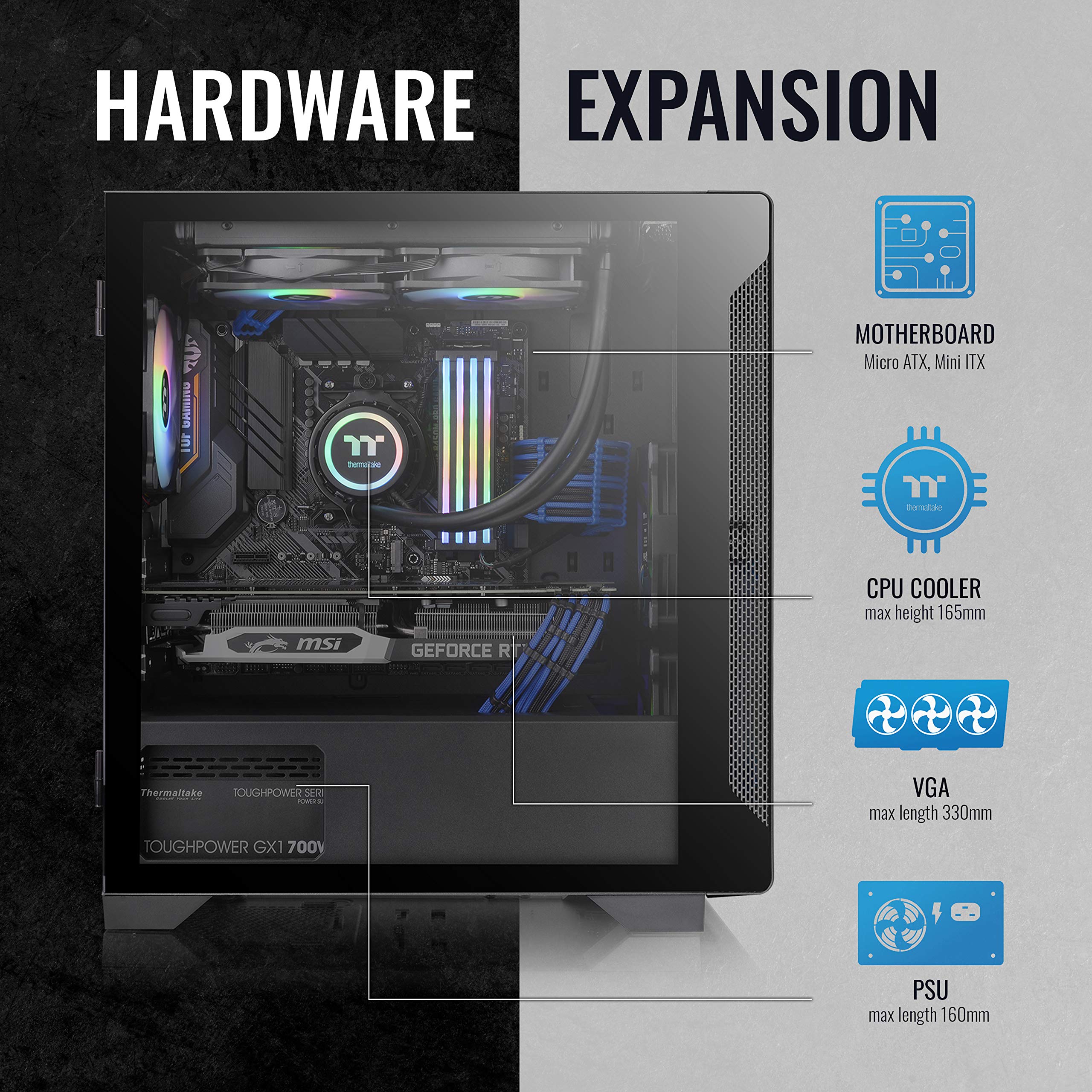 Thermaltake CA-1Q9-00S1WN-00 S100 Tempered Glass Black Edition Micro-ATX Mini-Tower Computer Case with 120mm Rear Fan Pre-Installed